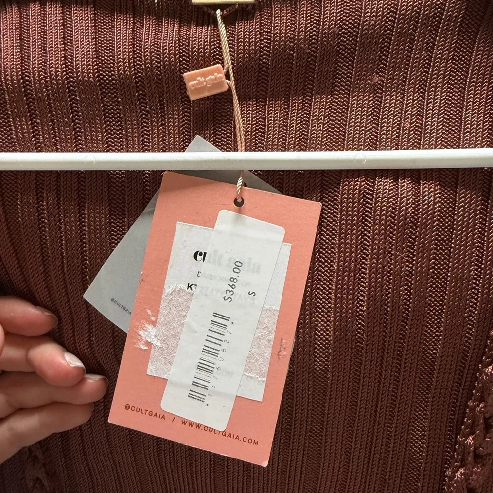 Cult Gaia Chocolate Ribbed Tie-Front Crop Top - Picture 5 of 5